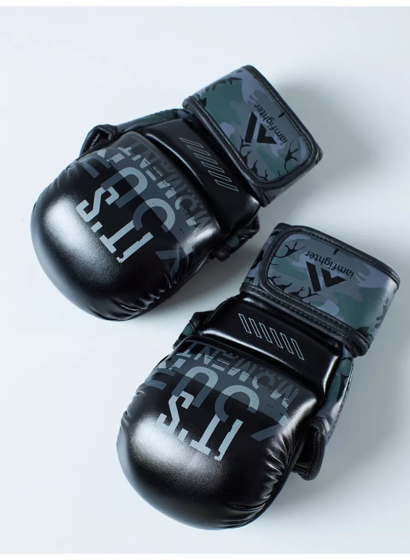 IAMFIGHTER MMA Training Gloves – Premium PU Leather Boxing Gloves for Sparring, Kickboxing, Muay Thai & Gym Training (Black Camo) - Image 3